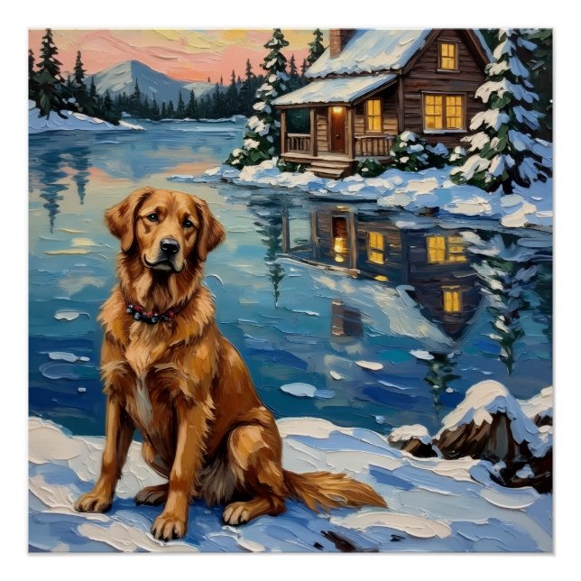 Vintage Golden Retriever by Lakeside Christmas Poster (Vorderseite)