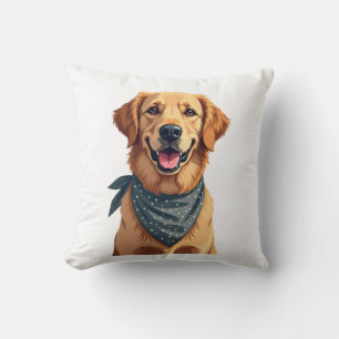 Vintage Golden Retriever-Porträt mit farbenfrohem Kissen