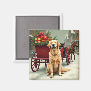 Vintage Golden Retriever Weihnachtskarosse Illust Magnet