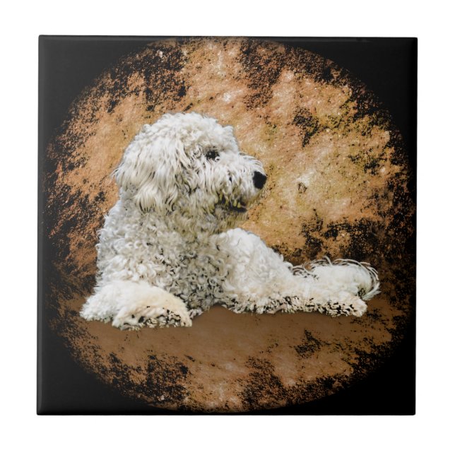 Vintage Goldendoodle Hund Fliese (Vorderseite)