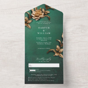 Vintage goldene Blätter RSVP beigefügte Hochzeit All In One Einladung