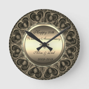 Vintage Goldene Herzen 50. Hochzeitstag Runde Wanduhr