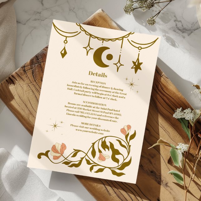 Vintage goldene mystische botanische Hochzeit Begleitkarte (Von Creator hochgeladen)