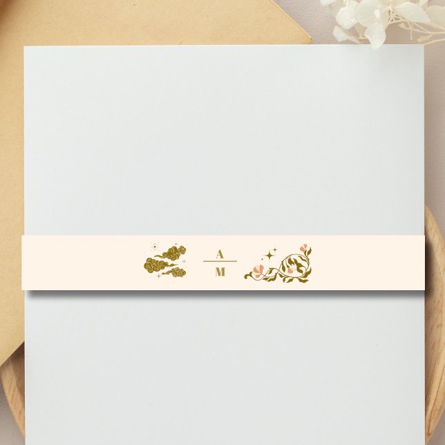 Vintage goldene mystische botanische Hochzeit Einladungsbanderole (Von Creator hochgeladen)