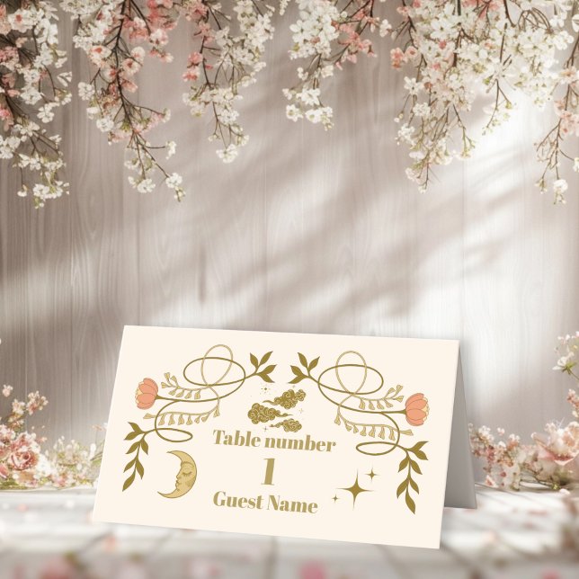 Vintage goldene mystische botanische Hochzeit Platzkarte (Von Creator hochgeladen)