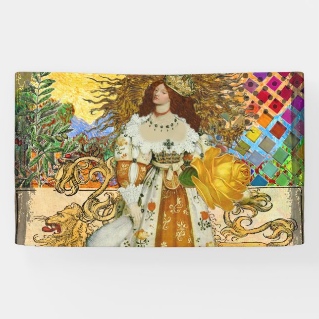 Vintage Goldene Sonne: Leo Zodiac Kunstgalerie Banner (Horizontal)