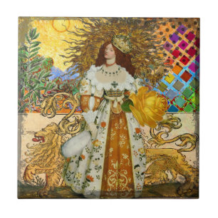 Vintage Goldene Sonne: Leo Zodiac Kunstgalerie Fliese