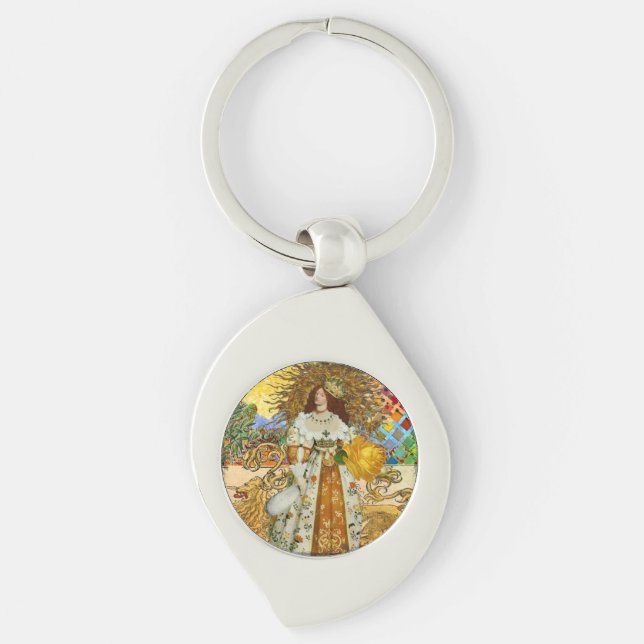 Vintage Goldene Sonne: Leo Zodiac Kunstgalerie Schlüsselanhänger (Vorderseite)