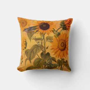 Vintage Goldene SonnenblumenCollage Kissen