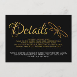 Vintage Goldfilm-Drachenfliege - Hochzeitsdetails Begleitkarte