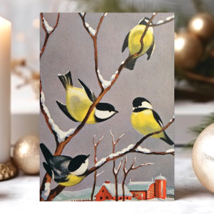 Vintage Goldfinch Birds Winterlandschaft Feiertagskarte