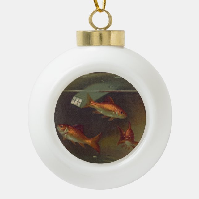 Vintage Goldfish-Schüssel Keramik Kugel-Ornament (Vorderseite)