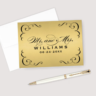 Vintage Goldkalligraphie-Monogramm-Hochzeit Dankeskarte