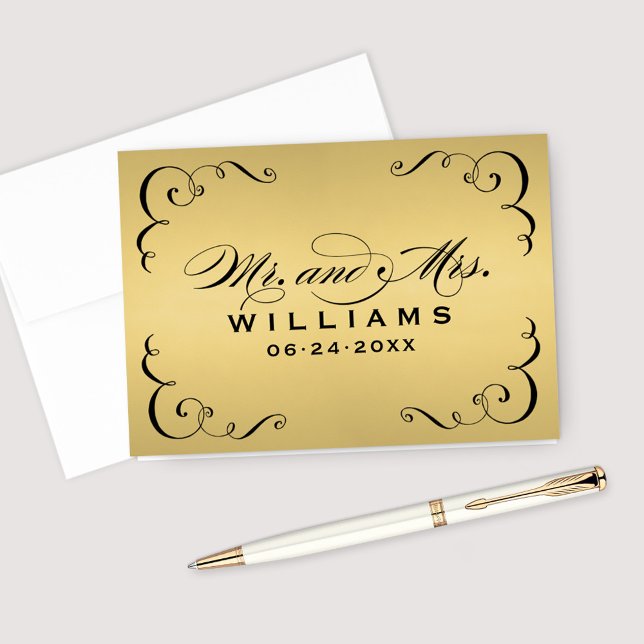 Vintage Goldkalligraphie-Monogramm-Hochzeit Dankeskarte (Von Creator hochgeladen)