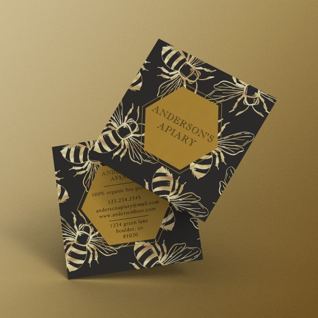 Vintage Goldkönigin Bee Apiary Quadratische Visitenkarte (Von Creator hochgeladen)