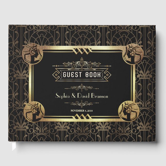 Vintage Goldkunst Deco Great Gatsby Style Wedding Gästebuch (Vorderseite)