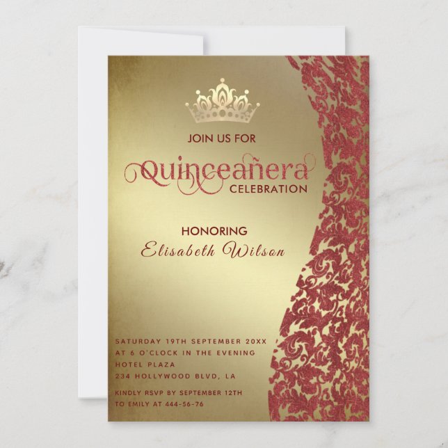 Vintage Goldmedaille Tiara Quinceañera Einladung (Vorderseite)
