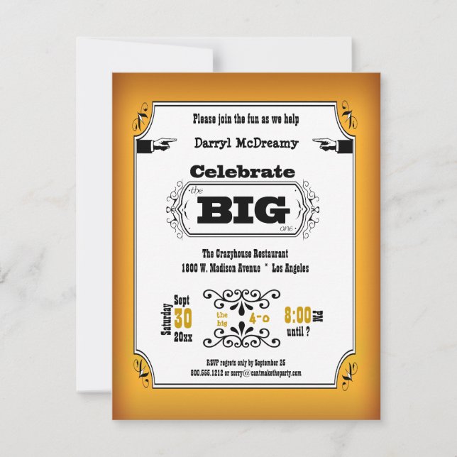 Vintage GoldPlaybill Geburtstags-Party Einladung (Vorderseite)