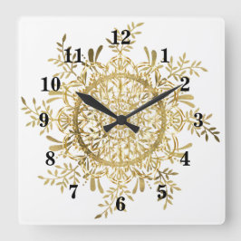 Vintage Goldschneeflocke Quadratische Wanduhr