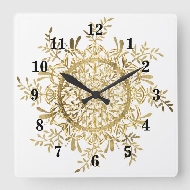 Vintage Goldschneeflocke Quadratische Wanduhr (Vorderseite)