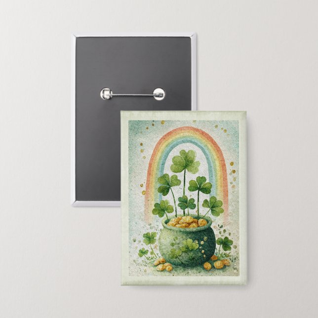 Vintage-Goldtopf und Regenbogen Button (Vorderseite/Rückseite)