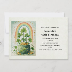 Vintage Goldtopf und Regenbogen-Geburtstag Einladung