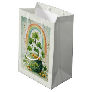 Vintage-Goldtopf und Regenbogen Mittlere Geschenktüte