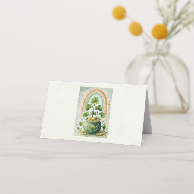 Vintage-Goldtopf und Regenbogen Platzkarte (Vorderseite)