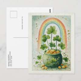 Vintage Goldtopf und Regenbogen Postkarte