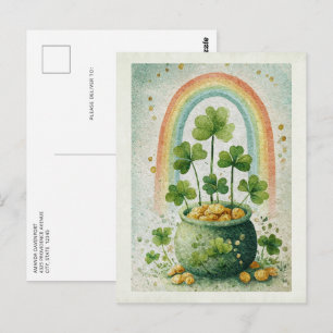 Vintage Goldtopf und Regenbogen Postkarte