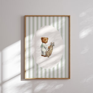 Vintage-Golf-Caddie-Teddybär-Wandkunst Poster