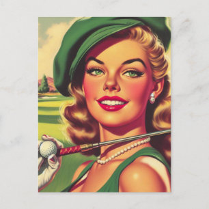Vintage-Golf-Mädchen Postkarte