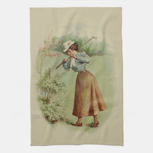 Vintage Golf spielende Dame Art Geschirrtuch