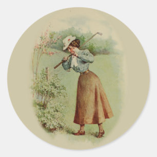 Vintage Golf spielende Dame Art Runder Aufkleber