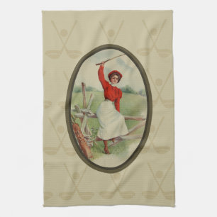 Vintage Golf spielende Dame Art (zwei) Geschirrtuch