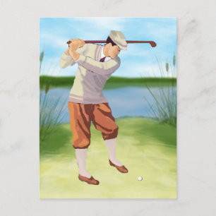 Vintage-Golfer am Flussufer Postkarte