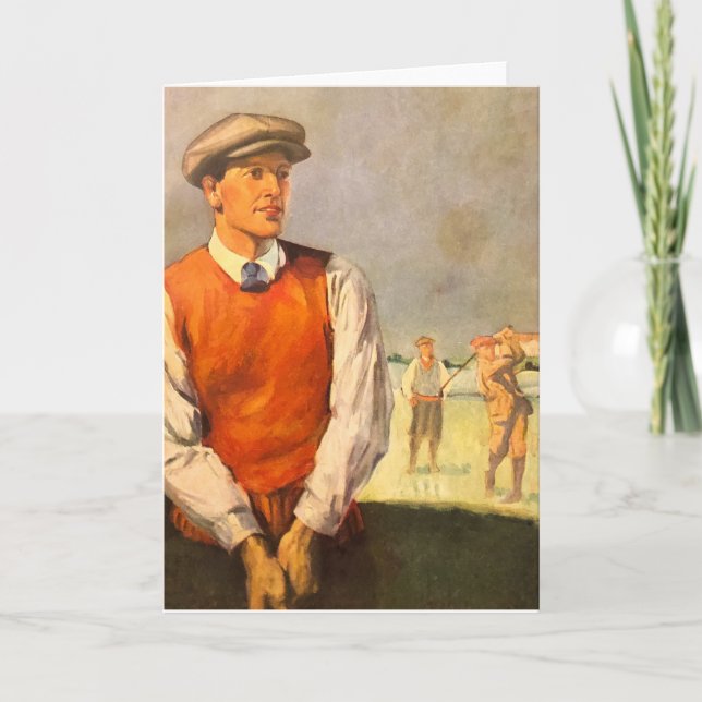 Vintage Golfer Grußkarte Feiertagskarte (Vorderseite)
