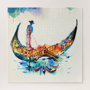 Vintage Gondel Venedig Stadt Reise Liebe Aquarell