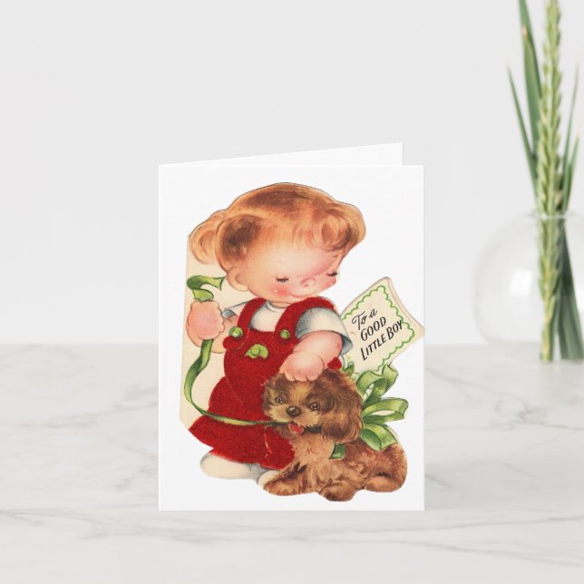 Vintage Good Little Boy Weihnachtskarte Karte (Vorderseite)