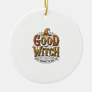 Vintage Good Witch Halloween-Schriftzug Design_1 Keramik Ornament