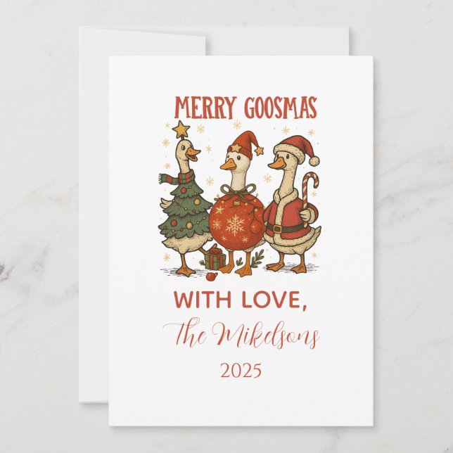 Vintage Goose Christmas Feiertagskarte (Vorderseite)