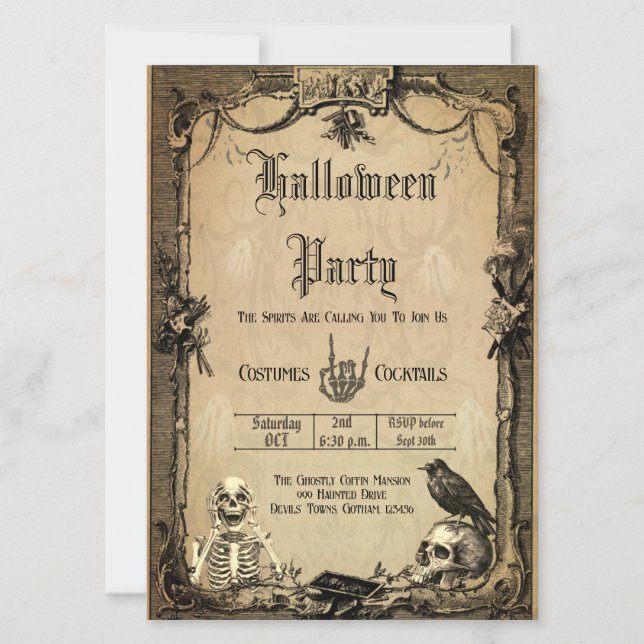 Vintage Goth Halloween Invitation personnalisée Éf (Devant)