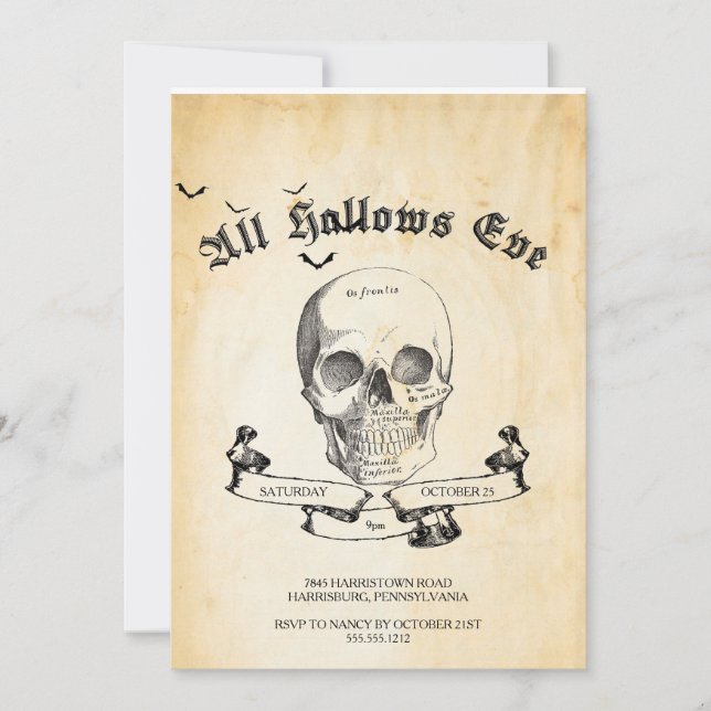 Vintage Goth Halloween-Party-Einladung Einladung (Vorderseite)