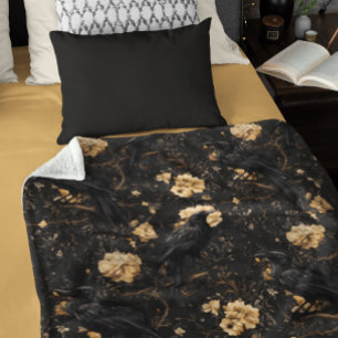 Vintage Goth Rabe Krähe Rosen  Fleecedecke