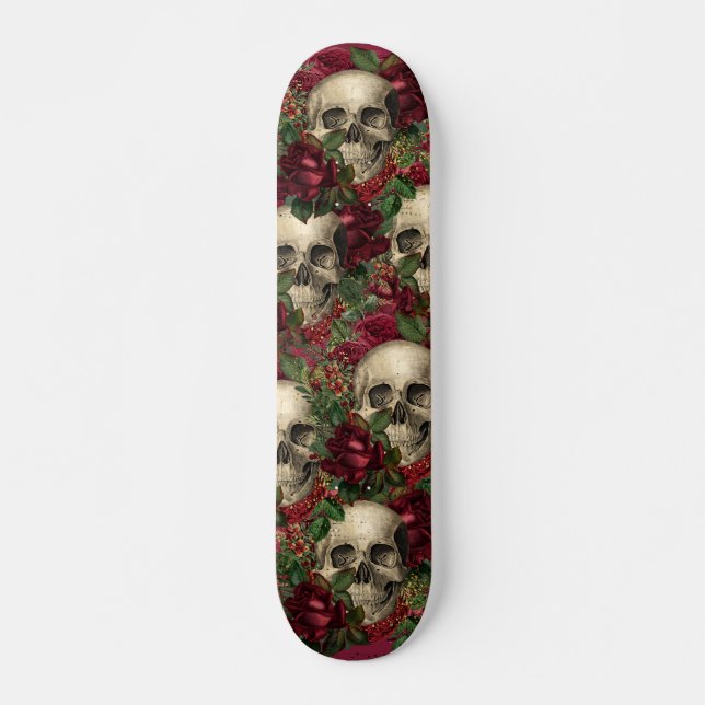 Vintage Goth Skulls und Rose Skateboard (Vorne)