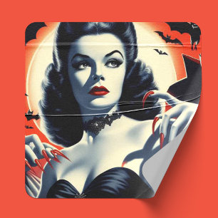 Vintage-Goth-Vampir-Frau Quadratischer Aufkleber