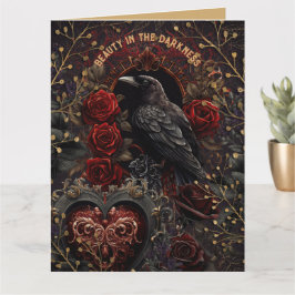 Vintage Gothic Dark Beauty Crow Raven Rote Rosen Karte