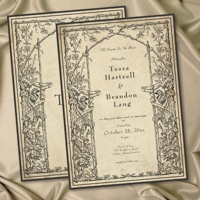 Vintage Gothic Medieval Vine Parchment Wedding Einladung (Vintage Gothic Medieval Vine Parchment Wedding Invitation)