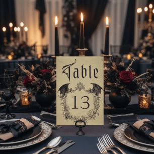 Vintage gothic schwarze Toile Bat Tan Hochzeit Tischnummer