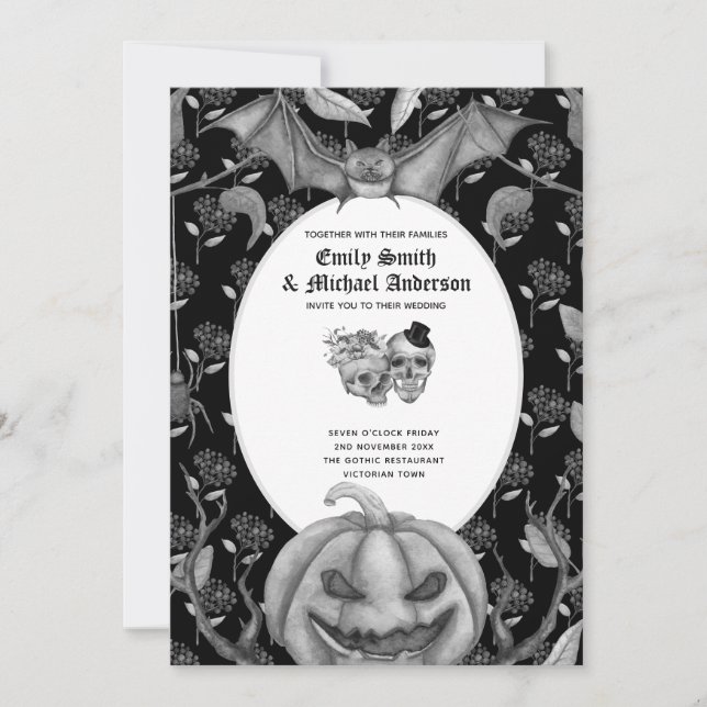 Vintage Gothic Skulls Halloween Goth Einladung (Vorderseite)
